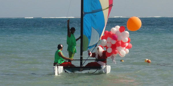 Santa Claus on a catamaran